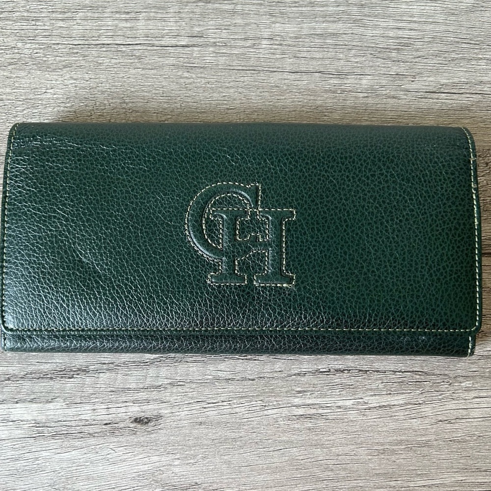 COMO HOUSE Made in Italy Dark Green Leather Long Kisslock Wallet